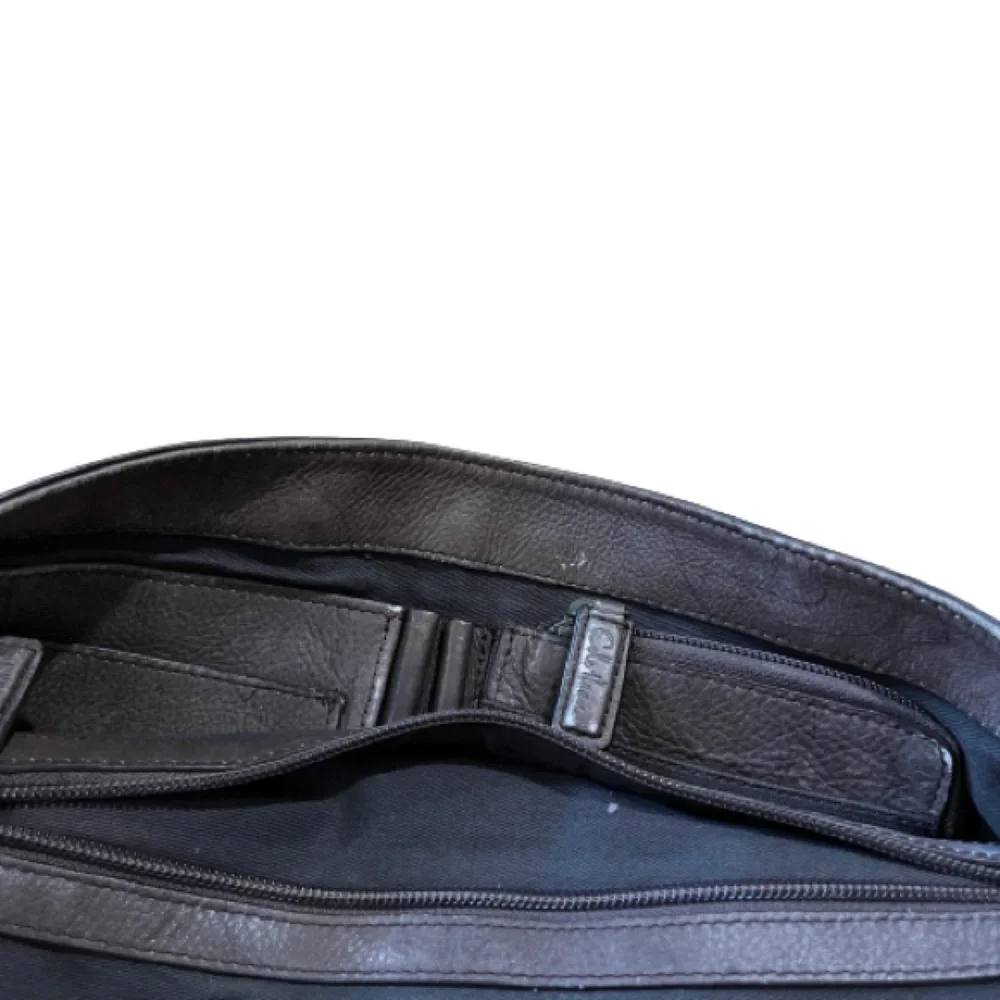Cole Haan Two-Tone Brown Distressed Pebbled Leather Messenger Bag - Unisex